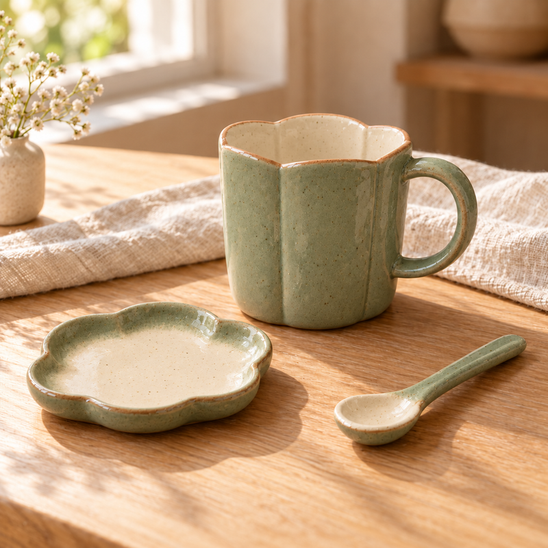Taza de cerámica estilo flor