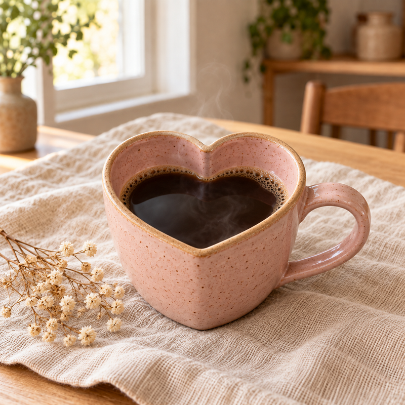 Taza de cerámica con forma de corazón